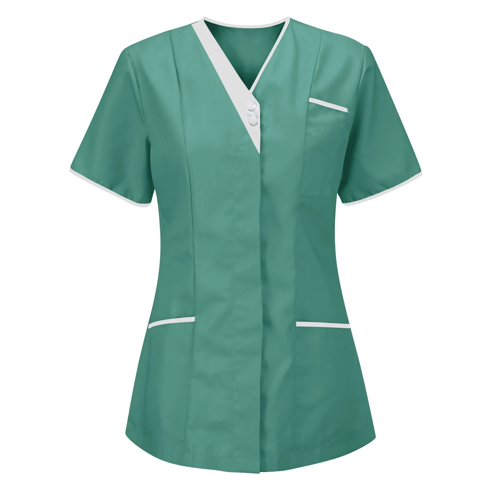 Knopf Solide Krankenschwester Uniform Damen Arbeitsbluse Kurzarm T-Shirt V-Ausschnitt Schönheitssalon OP-Saal Apotheke Scrubs Top