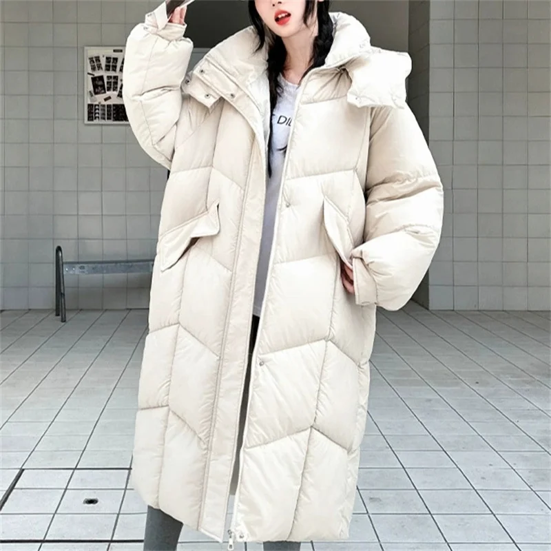 2025 New Oversize Loose Winter X-long Parkas Women's Down Cotton-padded Jacket Hooded Overcoat Thick Warm Coats Casual Outerwear