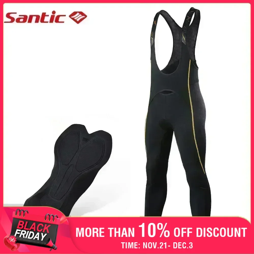 Santic Cycling Bib Tights Outdoor Sports Winter Padded Leggings  Reflective Thermal Fleece Zipper MTB Bike Trousers Asian Size