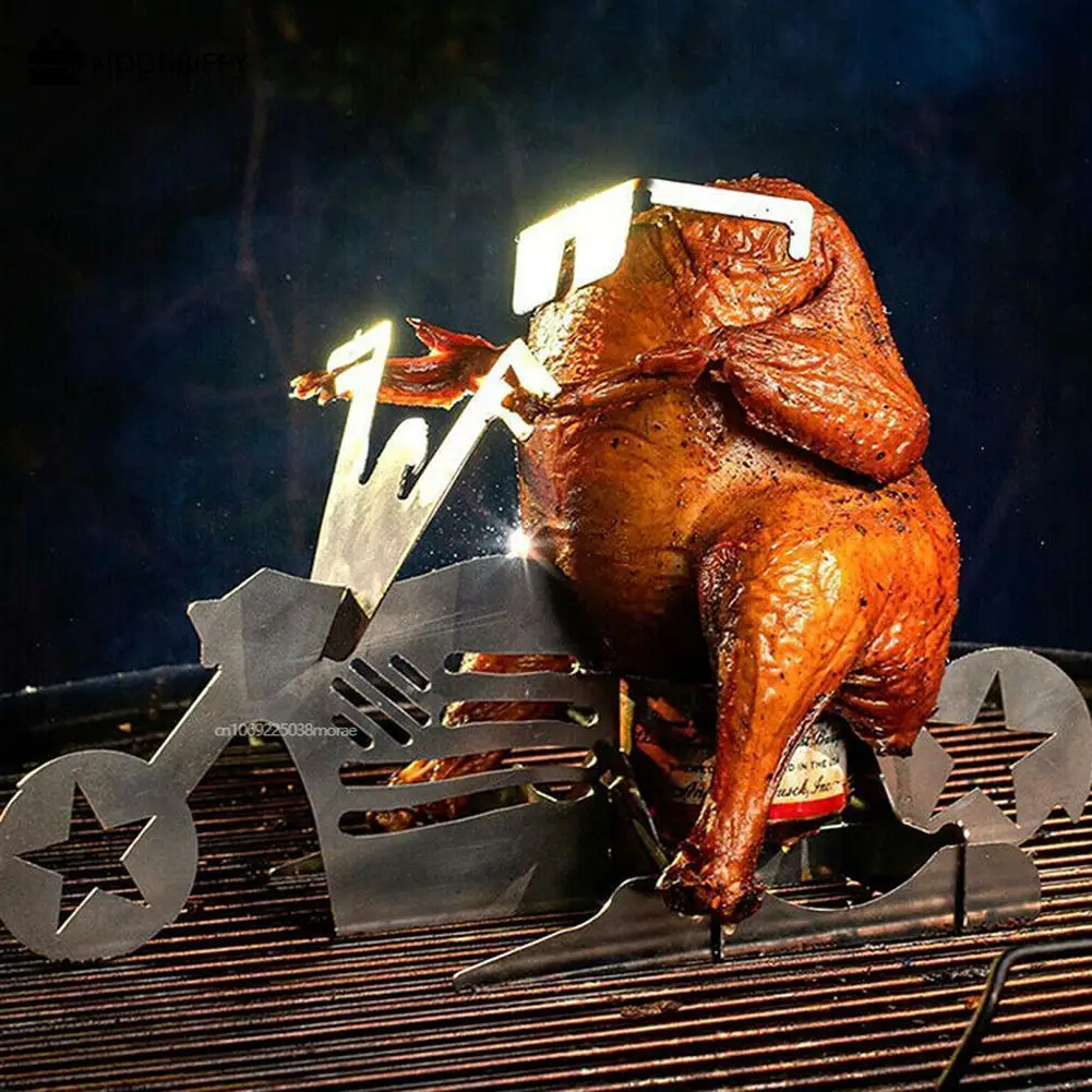 American Motorcycle BBQ Tools Steel Rack Funny Chicken Stand With Beer Can Holder Grilling Roast Rack BBQ Barbecue Accessories