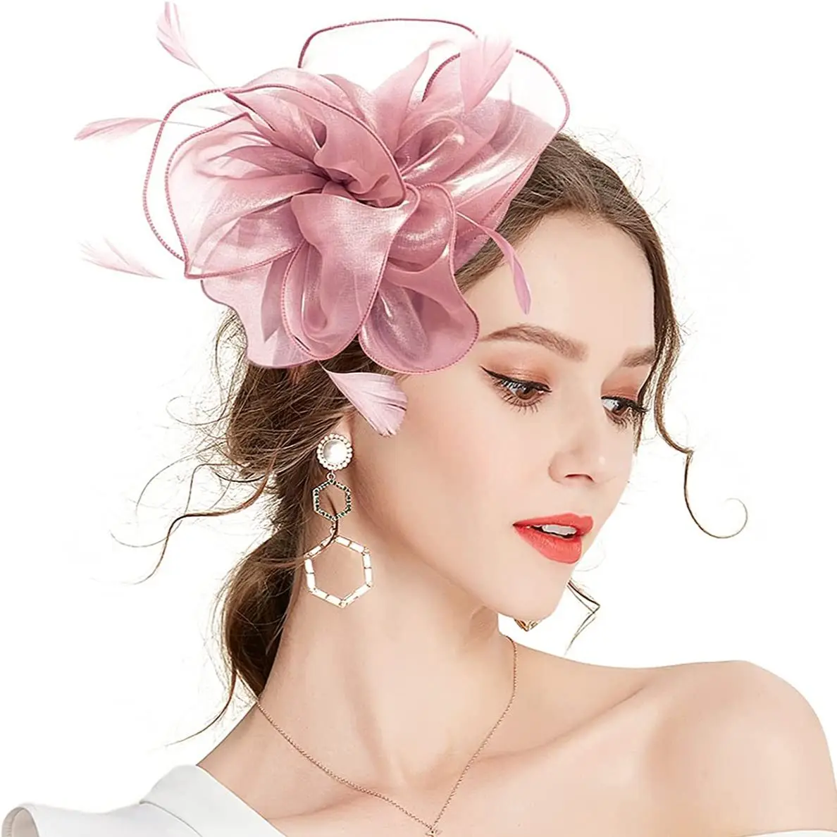 New Women's Organza Fascinators Feather Flower Kentucky Derby Hat Headdress Pillbox Hat for Wedding Tea Party Headwewar Clips