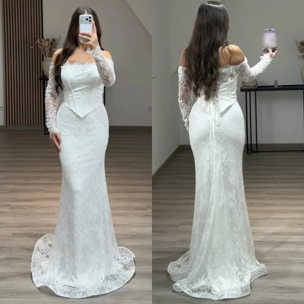 

Customized Lace-up Lace Off-the-shoulder Mermaid Long Dresses Bespoke Occasion Woman Elegant Party Wedding Formal