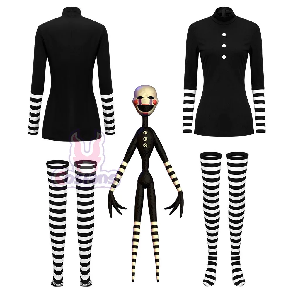 

Костюм для косплея Маррионетт для игровых вечеринок, женское черное мини-платье с чулками, наряды для Хэллоуина