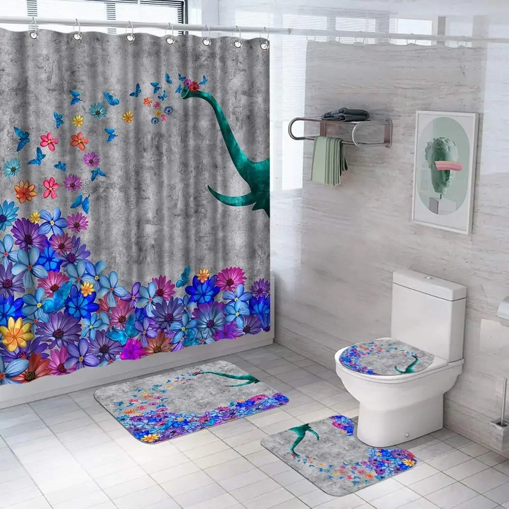 

Бабочка Большой Цветок Синий Акварельный Цветок Сломанный Цветок Набор Занавесок Для Ванной Коврики Для Ванной Коврики Крышка Унитаза Коврики Декор