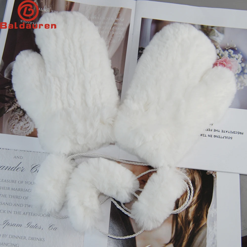 Winter Girls Warm Soft Genuine Fur Glove Good Elastic Women Real Fur Gloves Handmade Knitted 100% Natural Rex Rabbit Fur Mittens 