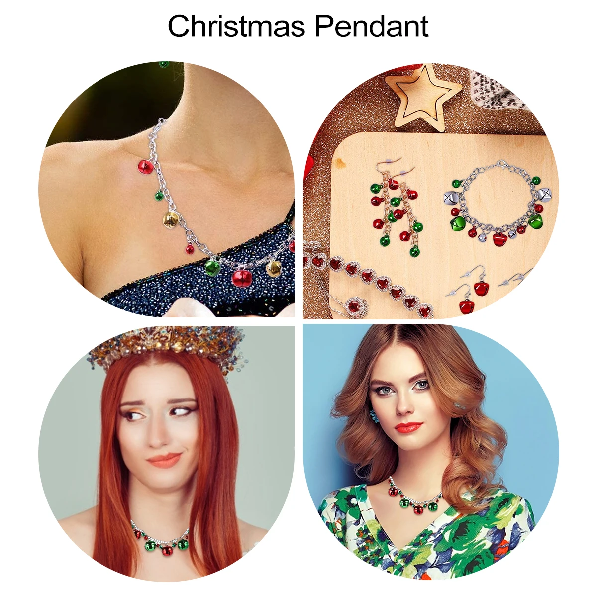 

1Set Bell Charm Jewelry Set Christmas Necklace Earrings Bracelet Festive Accessories for Women Children Gift Christmas Pendant