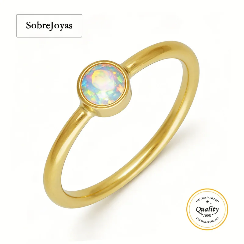 

4mm Opal Ring 14K Gold Filled Minimalist Boho Blue Opal Knuckle Ring for Women Gold Jewelry Opal Ring