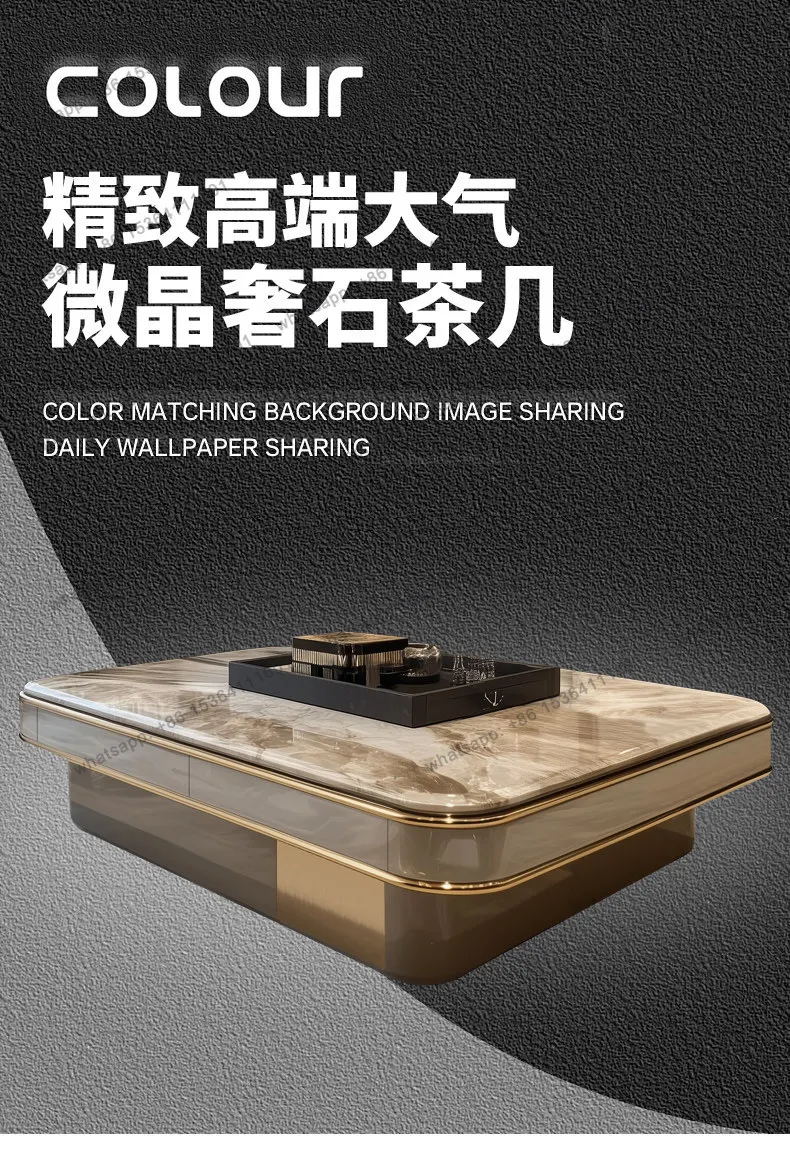 YJ light luxury modern coffee table microcrystalline stone household high-end enlarged high solid wood large apartment