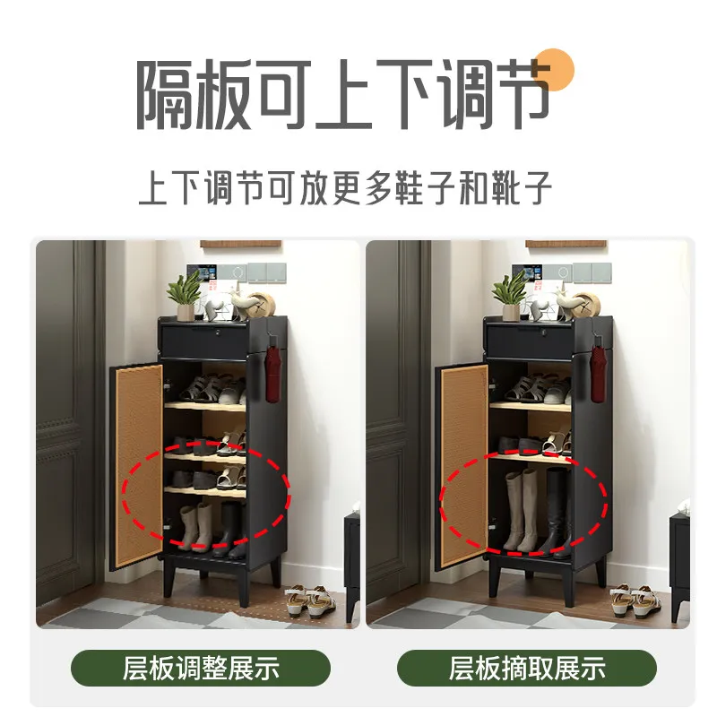 Pure solid wood shoe cabinet multi-functional with password lock retro black small apartment dust-proof and space-saving door