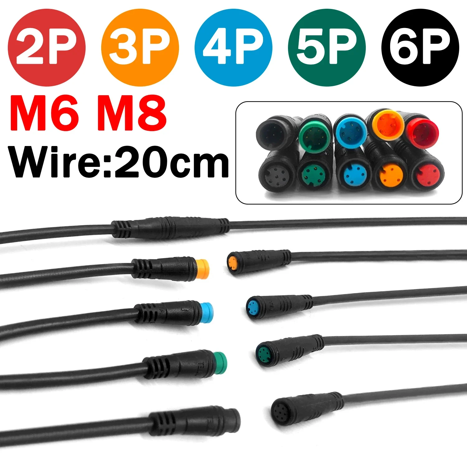 

5/20/100Pcs Julet M6 M8 Waterproof Electric Bicycle Butt Joint Plug Male Female Ebike 4 Pin Display Cable Connector Wire 20cm