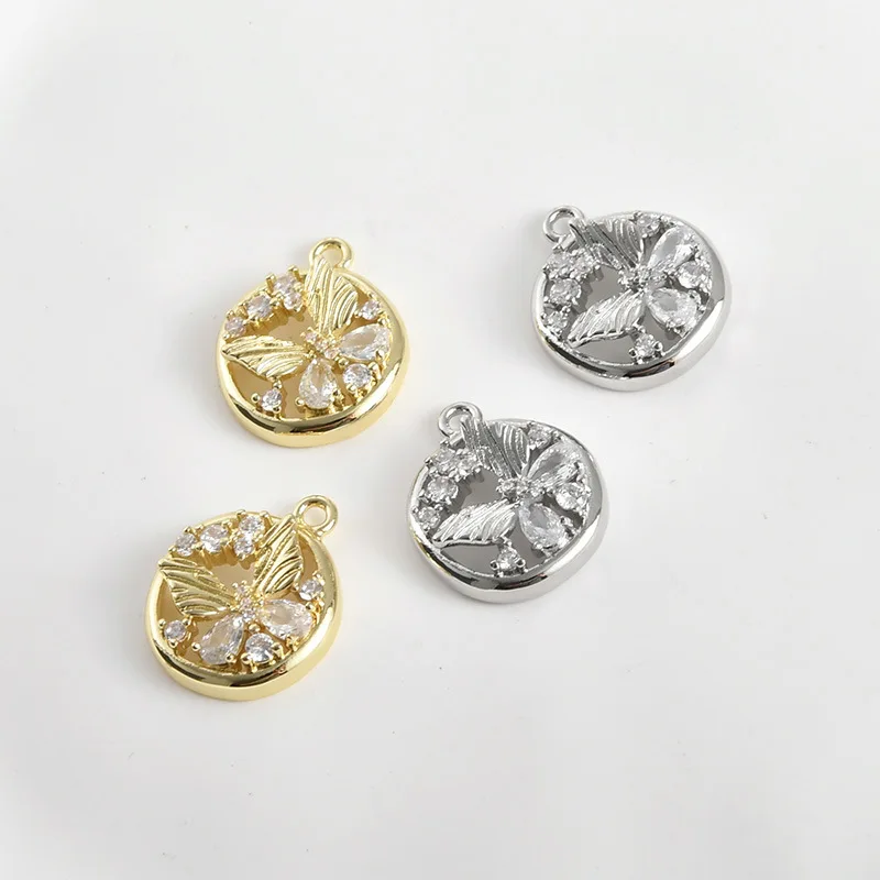 14k Real Gold Color Retention Round Butterfly Round Brand Pendant DIY Handmade Bracelet Necklace Earrings Accessories Material