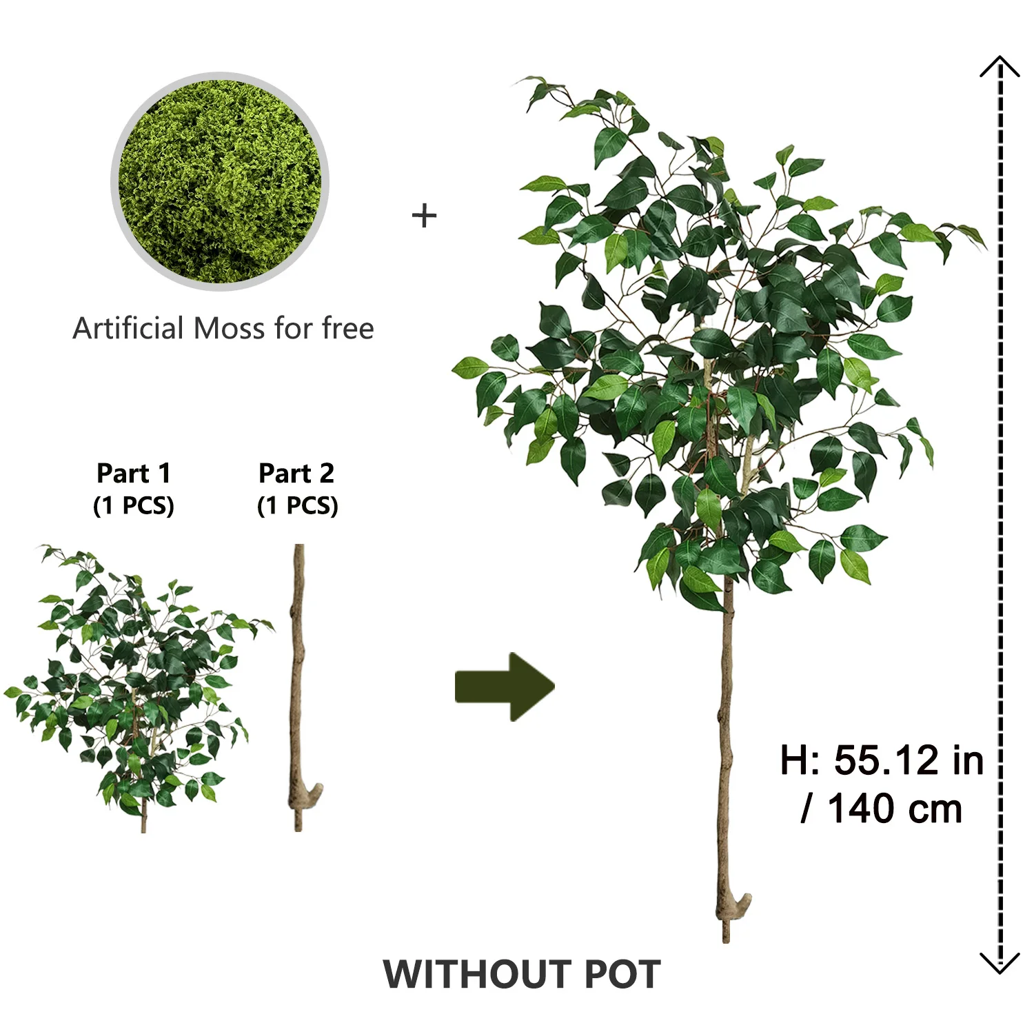 140-210cm Künstlicher Ficus-Baum Banyan-Zweig für Innen- und Außenbereich Dekorative Kunstpflanze für Haus, Balkon und Wohnzimmer – Detail 9