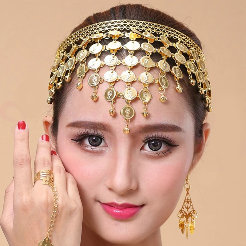 1Pc Women Belly Dance Hairpin Coins Tassels Gypsy Headband Indian Dance Performance Clothing Accessories Head Chain