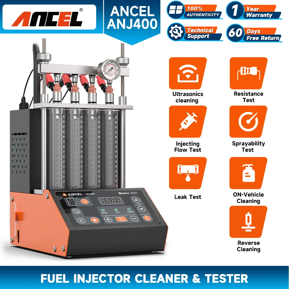 ANCEL ANJ400 GDI Car Ultrasonic Fuel Injector Tester Cleaner Cleaning Machine Fuel Injector Tester Cleaner Car Nozzle Ultrasonic