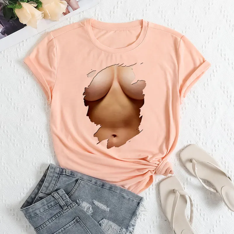 Sli ort SVE T-irt Korean Trendy Women's Top Thi Knitted Polyester Spring Faion Ladies' Tee