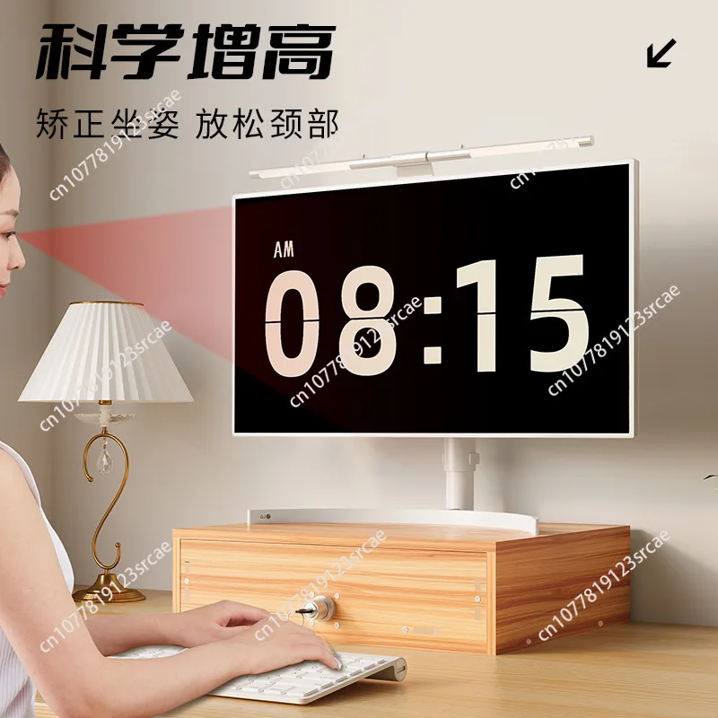 Workstation Desktop Computer Height Rack Office Dormitory Laptop  with Drawer with Lock Storage Box
