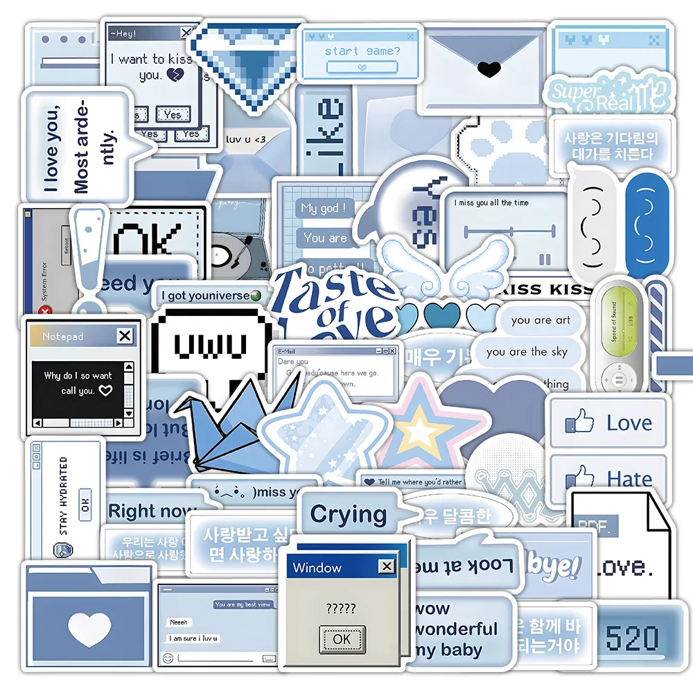

100PCS Light Blue Salt Style Stickers Minimalist Decals for Journaling Small Elements Collage for Phone Case Scrapbooking