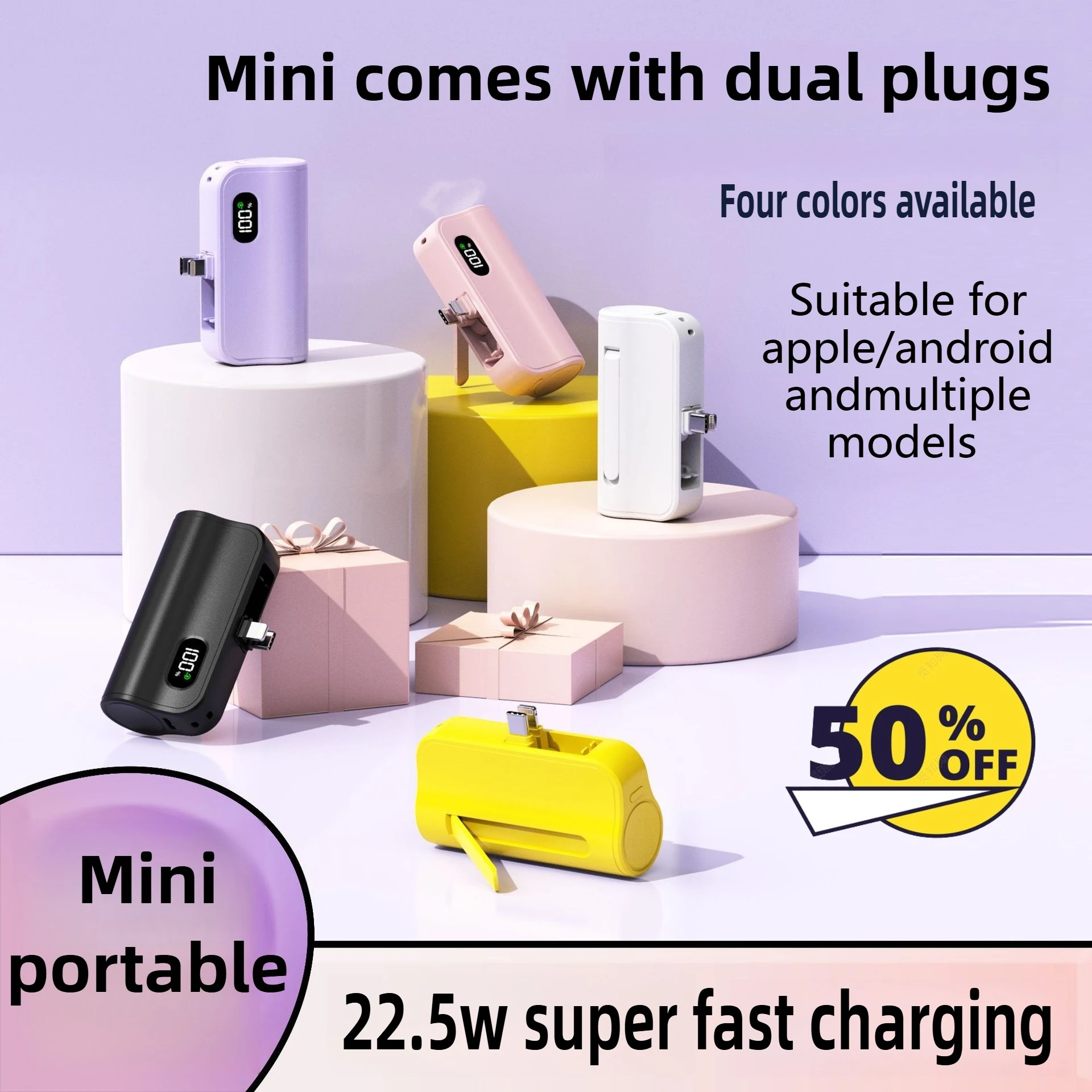 

New Capsule Power Bank with Hidden Dual Interfaces Compact and Portable Mobile Power Supply Mini Fast Charging