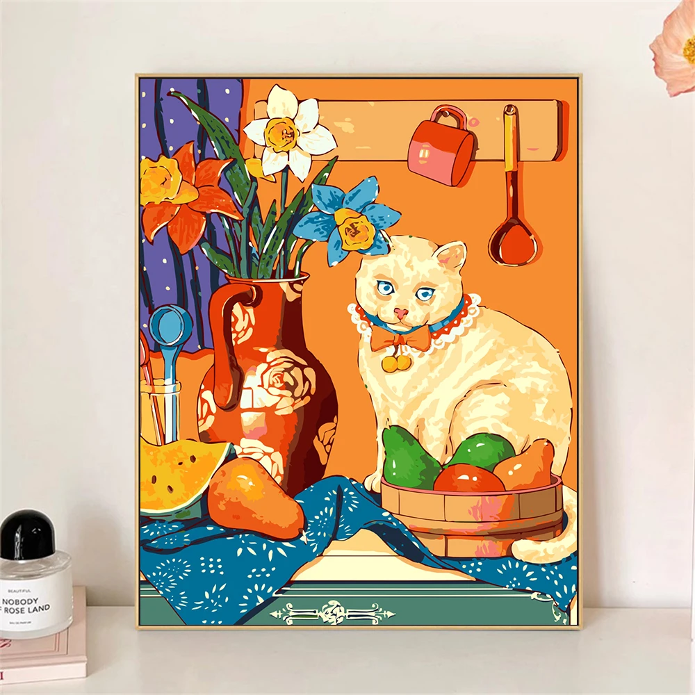 Paint by Numbers For Adult Kit The Cat On The Locker DIY Dropshipping acrylic Oil Painting Canvas by Number Home Decor