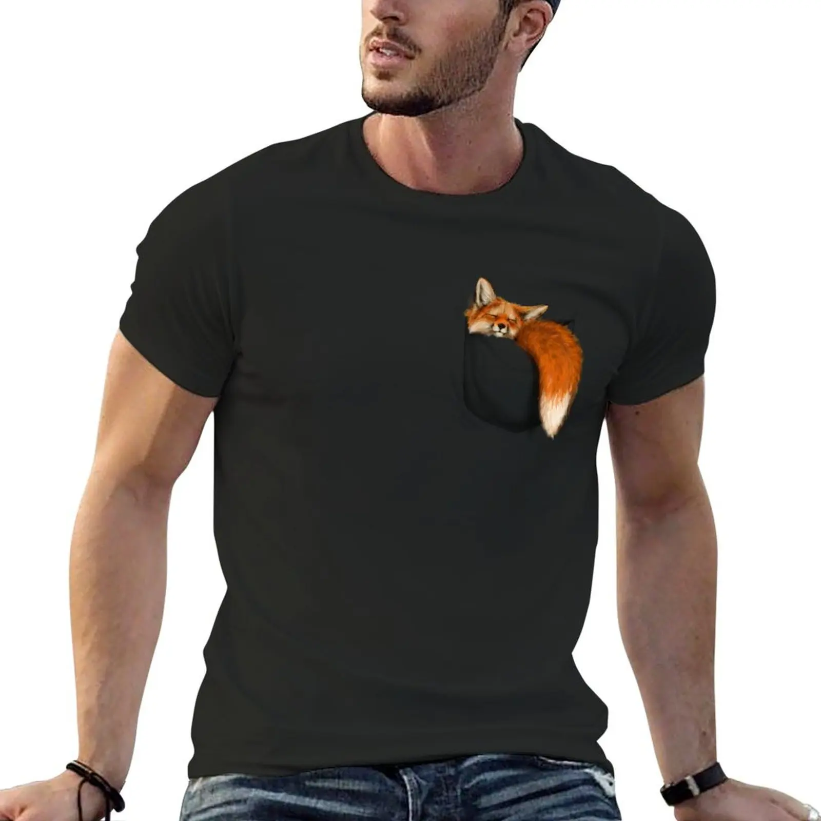 

Sleepy Fox In My Pocket T-Shirt oversized t shirt anime tshirt man t shirt plain white t shirts men