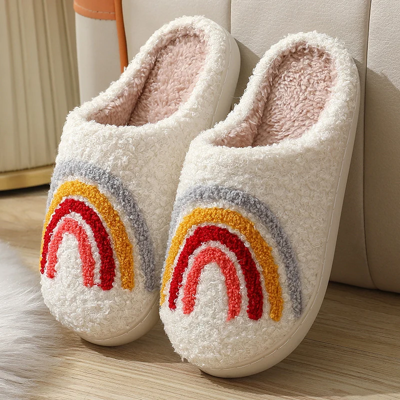 Women Indoor Slippers Soft Comfortable Embroidered Cashmere Slippers Cute Student Autumn Winter Bedroom Plush Slides