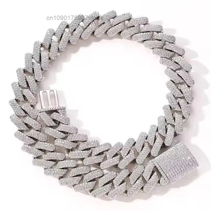 Silver 925 Moissanite Cuban Chain Bold Statement Link Necklace Hip Hop Jewelry Men's Wedding Engagement Anniversary Luxury Gift.