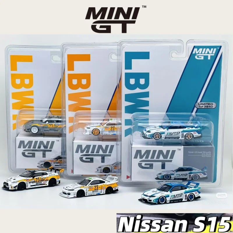 1:64 Nissan LB Corpo Largo S15 SILVIA # 99 modelo de carro de simulação em miniatura de liga Super Silhouette, item de exibição colecionável, em estoque