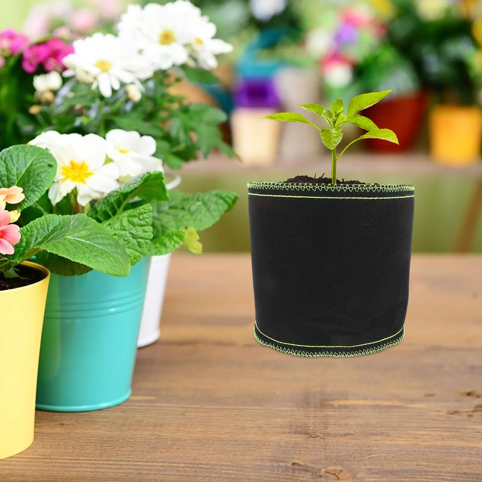 10Pcs Black Nonwoven Fabric Grow Bags Breathable Drainage Root Pruning for Potato Carrot Tomato Vegetable Flower Planting Indoor