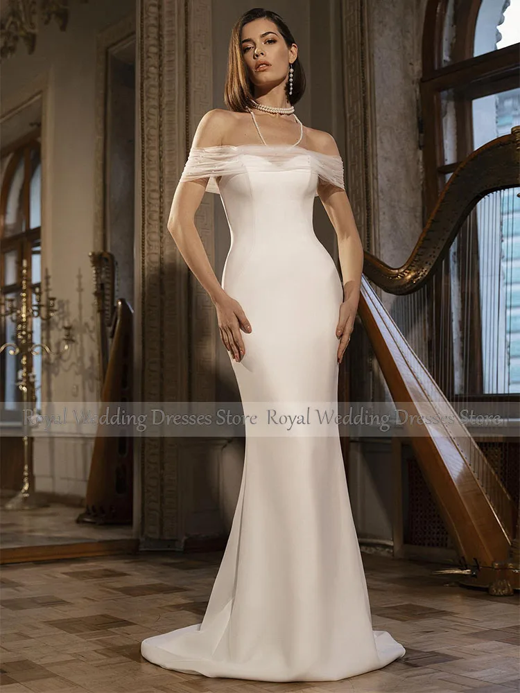 Simple Mermaid Wedding Dress with Wraps Sweetheart Ivory Satin Wedding Gown for Bride Trumpet Backless Elegant Bridal Dresses