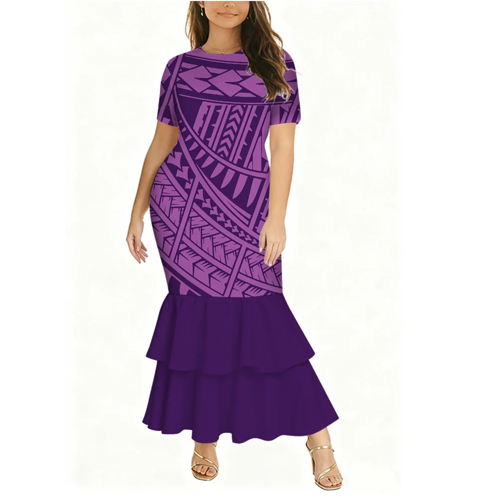 ชุดเดรสสั้นแขนสั้นทรงเข้ารูปคุณภาพสูงสำหรับผู้หญิงสไตล์โพลินีเซีย ซามัว ฟิจิ ตองกา แฟชั่นชุดเดรสยาวคลุมเท้าสำหรับงานเทศกาลและงานปาร์ตี้