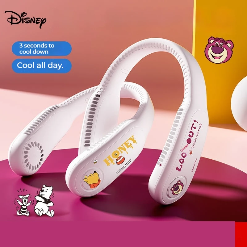 2024 New Disney Neck Hanging Fan Bladeless Cooling Air Conditioner Usb Charging Portable Cooling Device Electric For Summer Gift