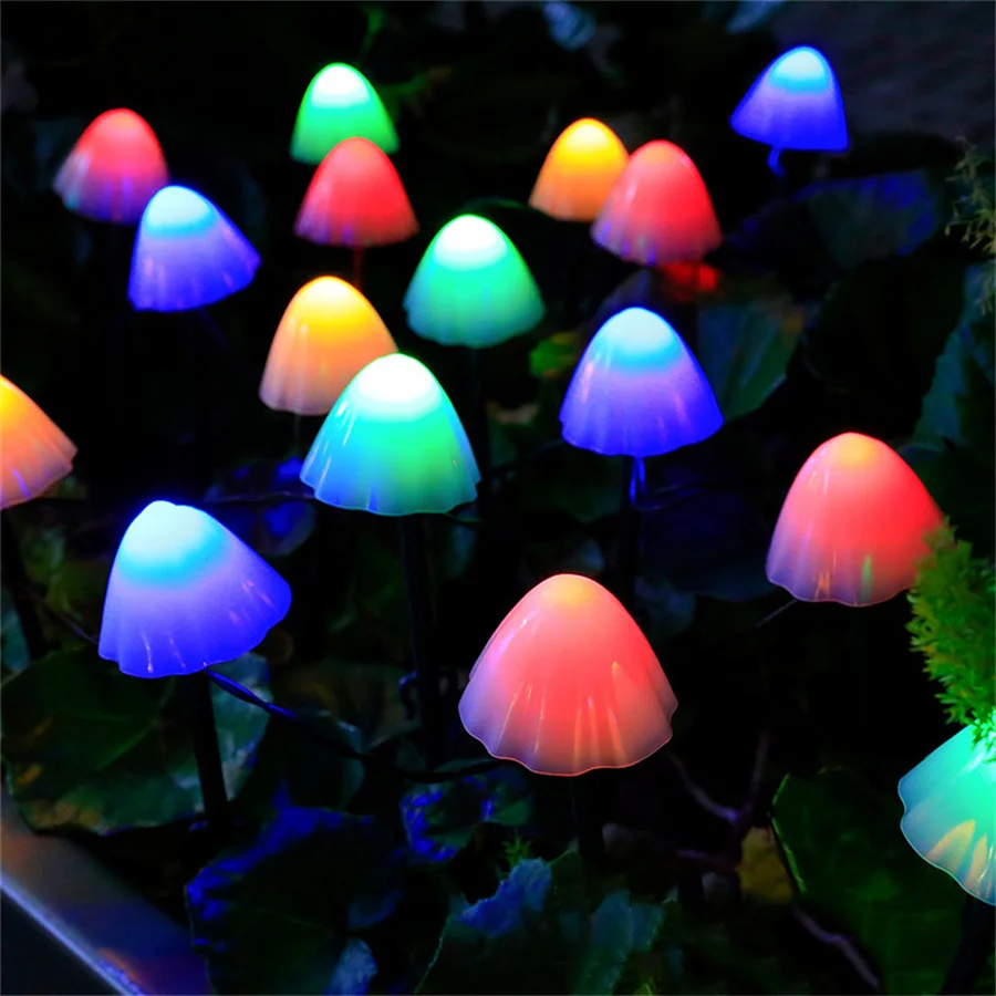 100/200LED Christmas Mushroom Solar String Light Outdoor Solar Mushroom Fairy Lights Garland for Party Wedding Garden Decor