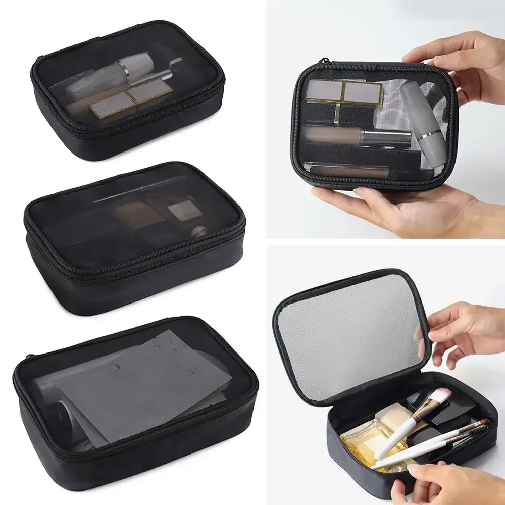 

Women Makeup Bag Women Solid Color Zipper Cosmetic Bag Mesh Transparent Casual Travel Portable Mini Wash Storage Bags