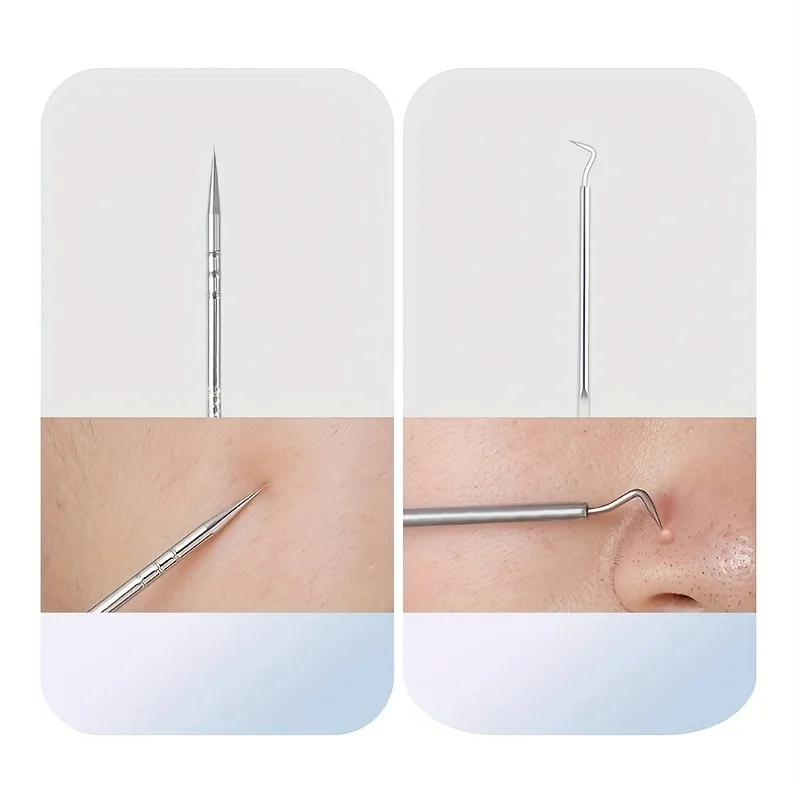 Stainless Steel 8pcs Acne Removal Tool Set - Blackhead & Pimple Popper Kit for All Skin Types, Fragrance-Free, Beauty Tools