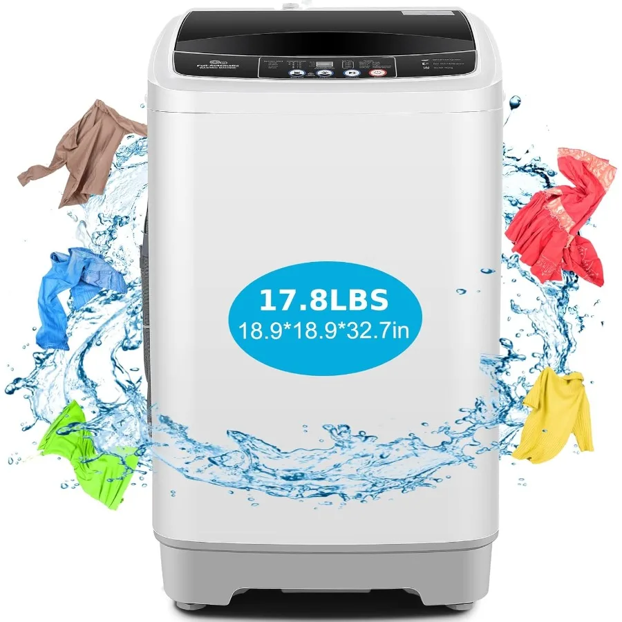 Portable Washing Machine 17.8Lbs Capacity with Drain Pump 2.4Cu.ft Full-Automatic Compact Washer Featuring 10 Wash Programs and