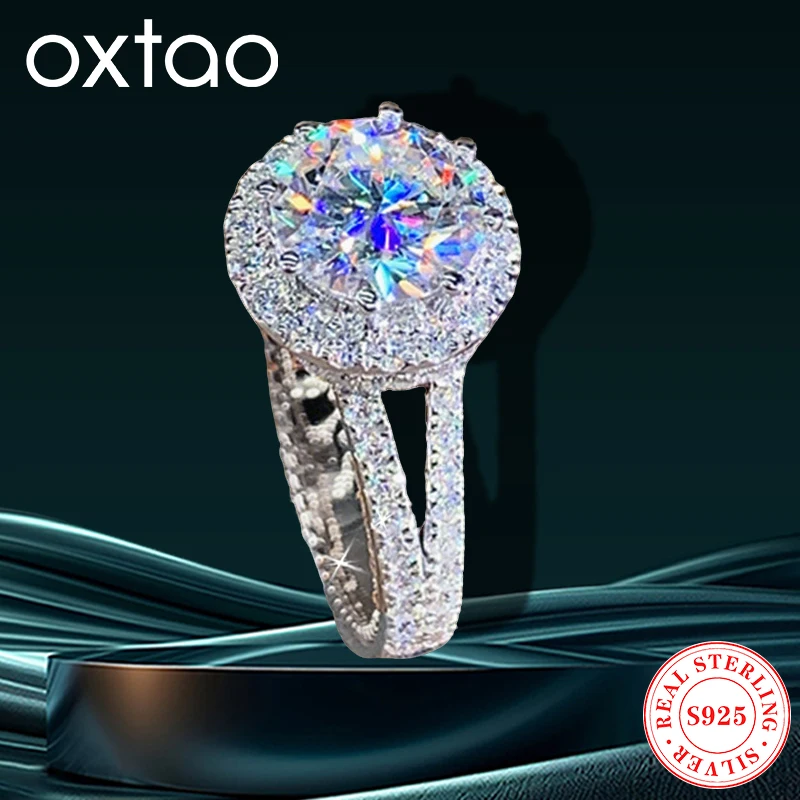 

OXTAO 2CT 1CT D цвет муассанит Halo разделенный хвостовик обручальное кольцо оригинальное серебро 925 пробы сверкающее классическое обручальное кольцо ювелирные изделия