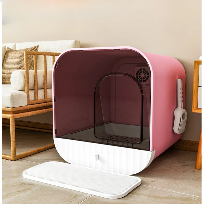 Fully Enclosed Cat Toilet Odor Splash Proof Cats' Sandbox Enlarged Widened Litter Tray Transparent And Visible Pets Supplies