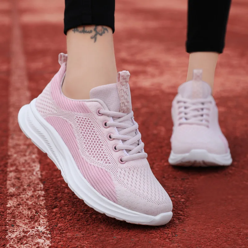 Zapatos para correr para mujer, zapatillas ligeras para caminar, zapatillas deportivas de malla para Fitness, mocasines cómodos con cordones para Fitness, talla 35-41