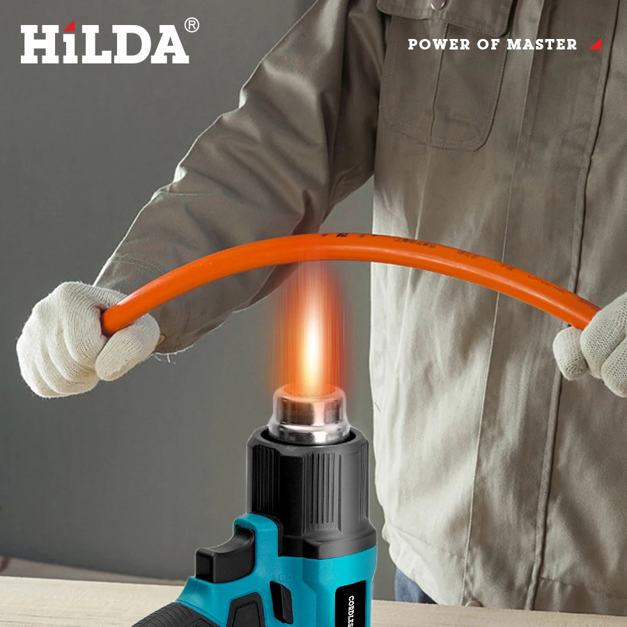 هيلدا يده مسدس هواء ساخن درجة الحرارة قابلة للشحن اللاسلكي المحمولة لماكيتا 21 فولت بطارية مسدس الحرارة الكهربائية مع فوهات