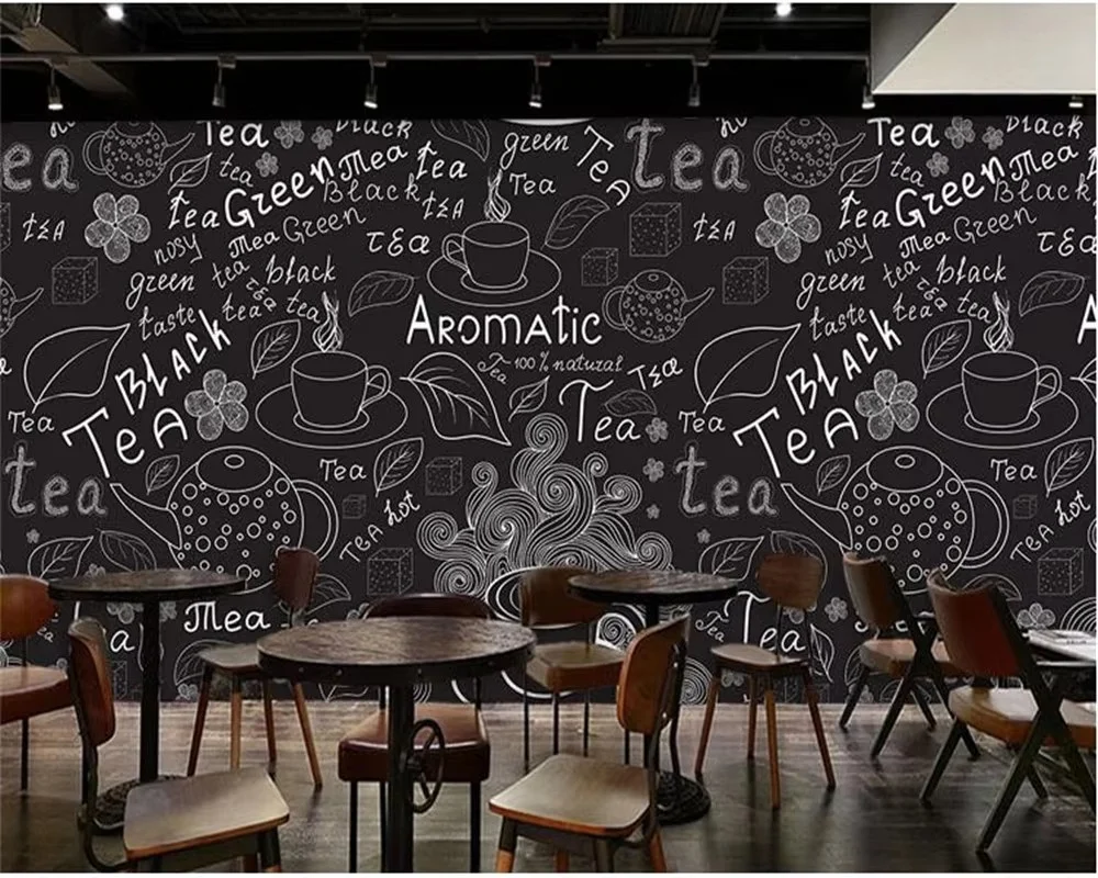 Custom wallpaper 3d mural abstract retro nostalgic graffiti wall hand drawn imitation blackboard black and white cafe wallpaper