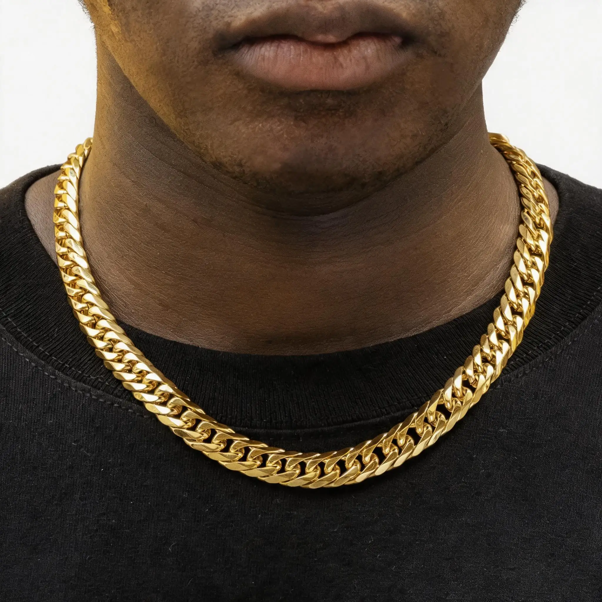 

18K Gold Plated Cuban Link Chain Necklace 316L Stainless Steel Men's Hip Hop Jewelry Gift