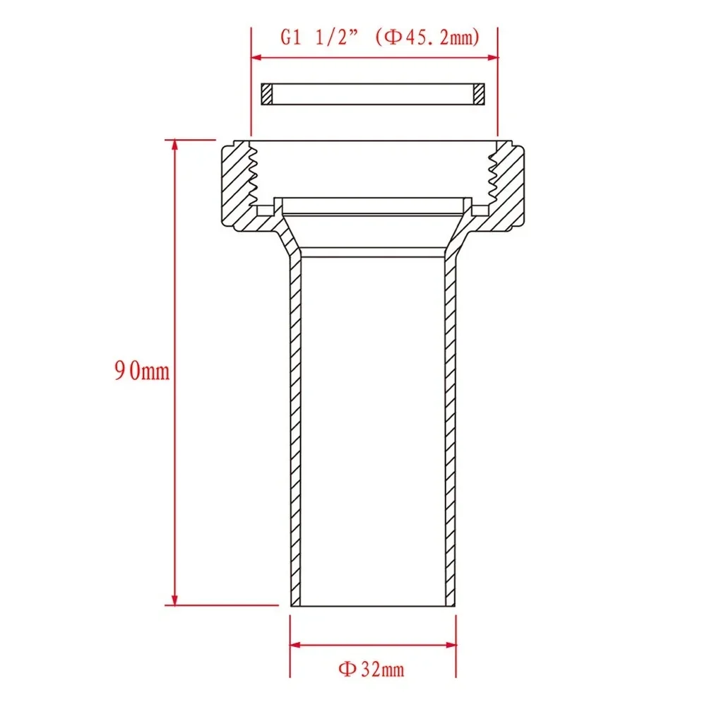 45mm Male Thread To 31mm Straight Pipe Connector For Drain Applications G1 1/2 Inch Inner Diameter PP Construction