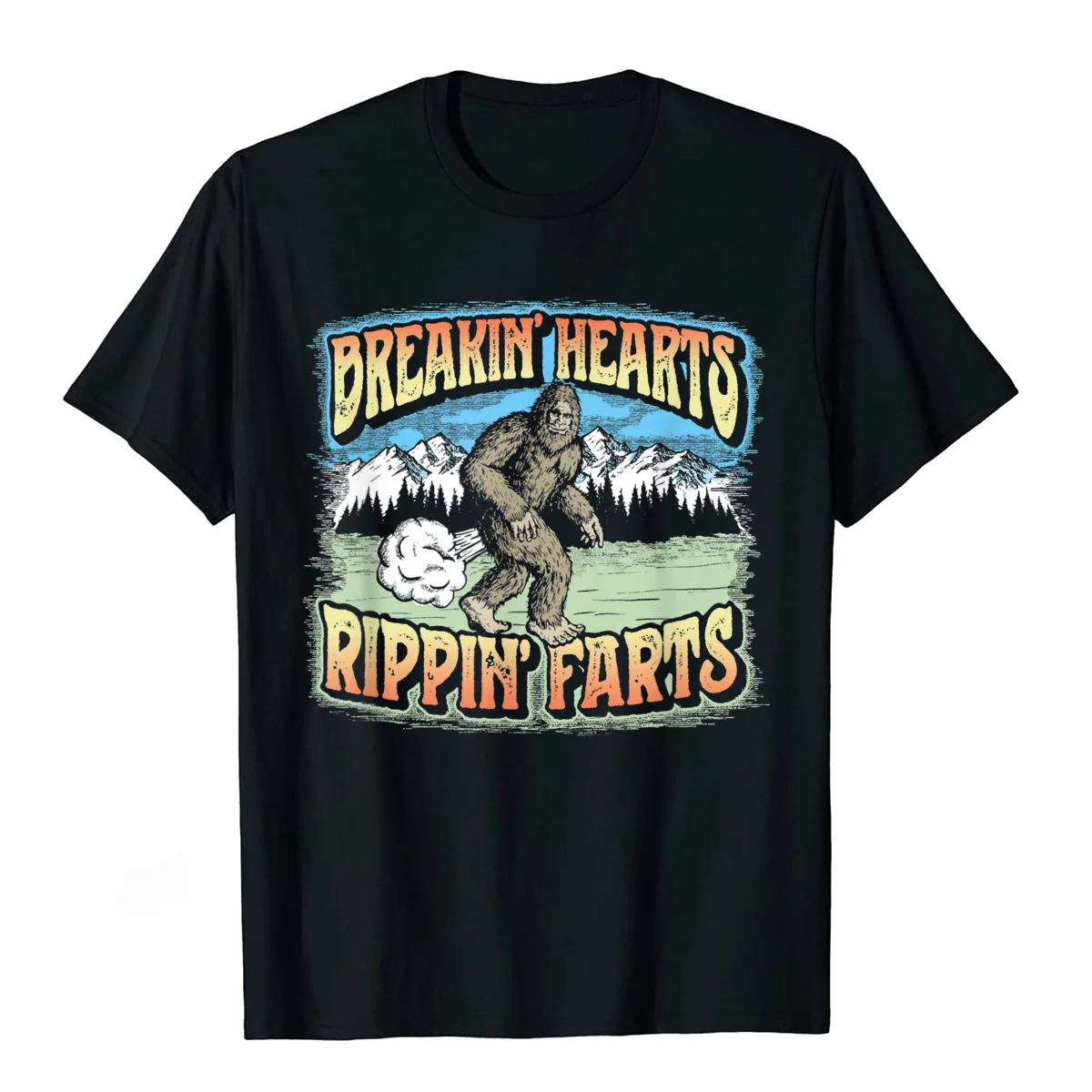 Breakin Hearts Rippin Farts Funny Sasquatch Bigfoot 80s T-Shirt Camisas Men Cotton Slim Fit Tees Cheap Men's Tshirts Casual