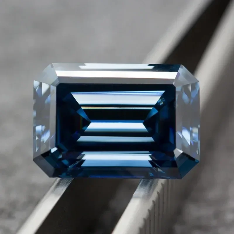 

Moissanite Stone Natural Color Royal Blue Emerald Cut Gemstone Lab Grown Diamond Charms DIY Jewelry Making With GRA Certificate