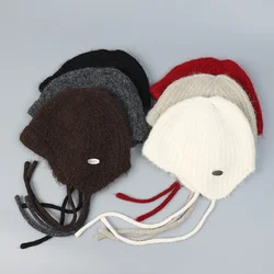 Autumn Winter New Models Wool Blended Knitted Beanie Hat Mohair Cold-proof Women's Warm Ear Protection Headgear Bomber Hat