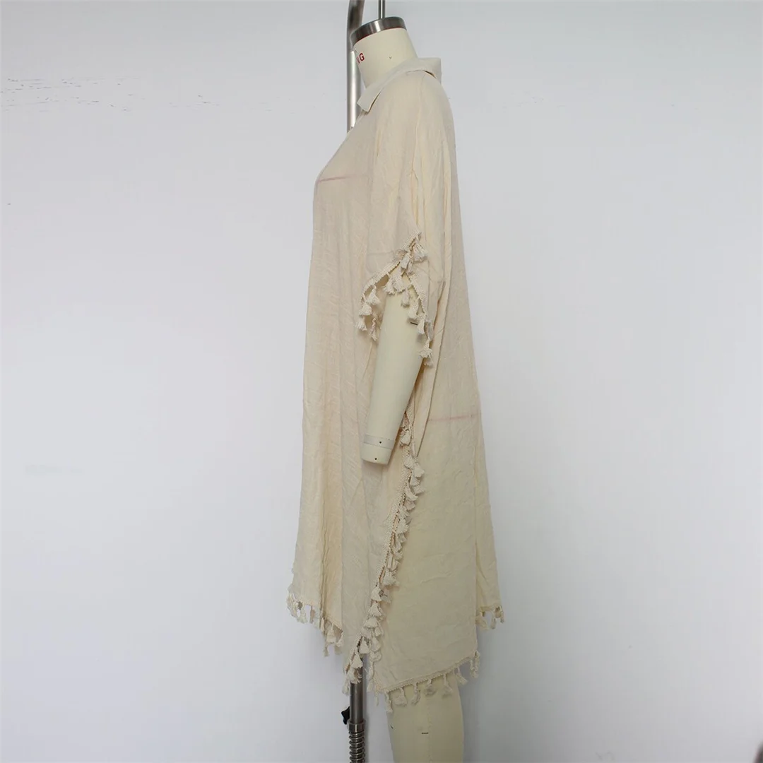 5 Farben, Quasten, halblange Ärmel, gehäkelte Tunika, Strandkleid, Strandmode, Damen, V8522 – Detail 16