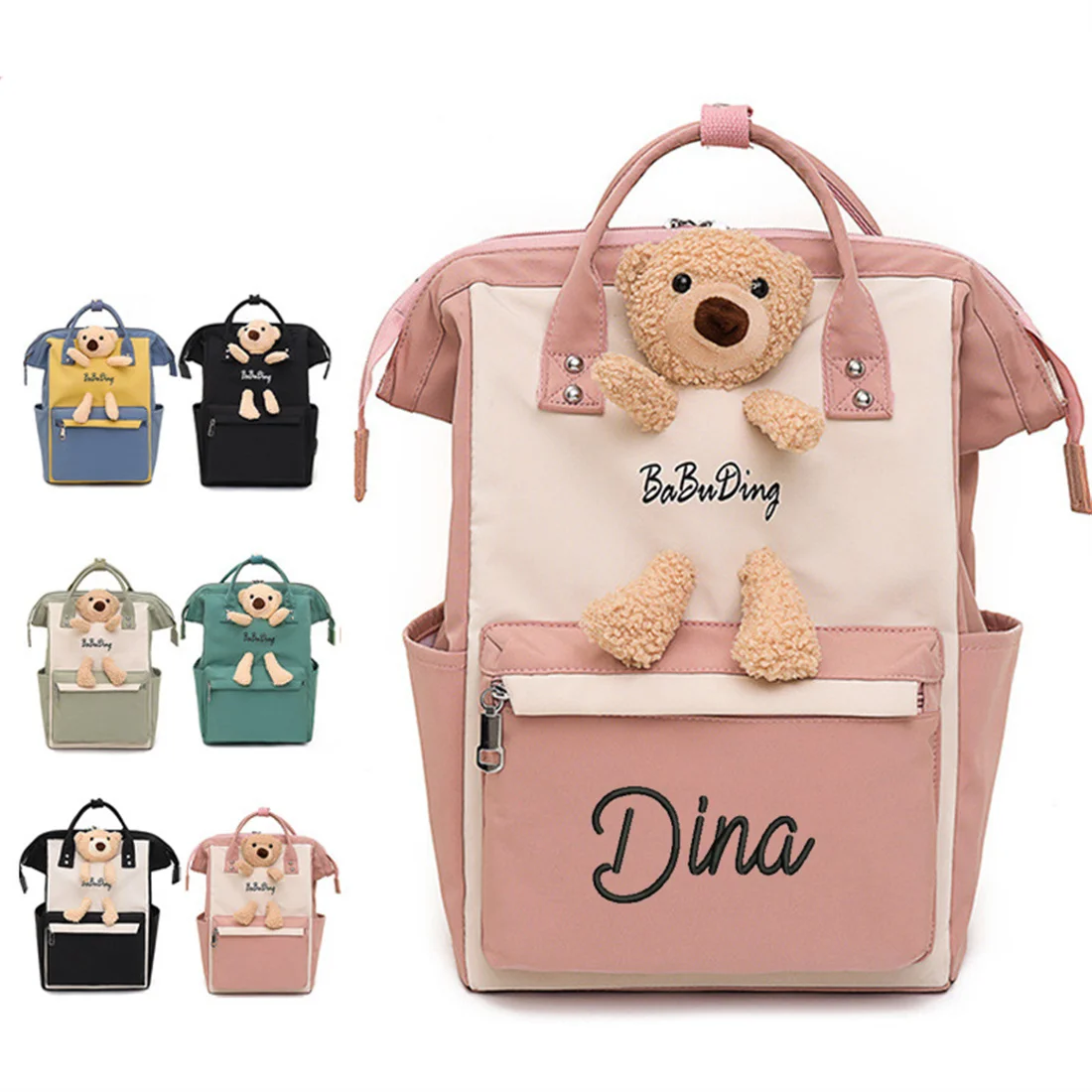 

Personalised Bear Backpacks Custom Name Portable Children Travel Shopping Rucksacks Women's Nylon Bear Shaped Shoulder Backpack