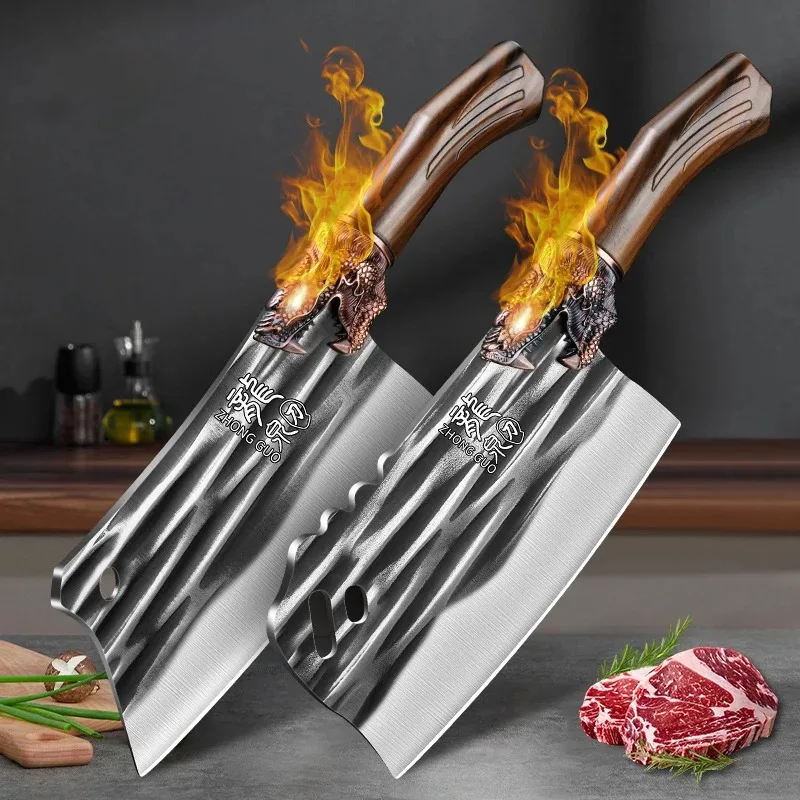 Hand-Forged Professional Kitchen Knife - Heavy Duty Sharp Meat Slicer, Chicken & Small Bone Cutter, All-in-One Multi-Purpose Bla