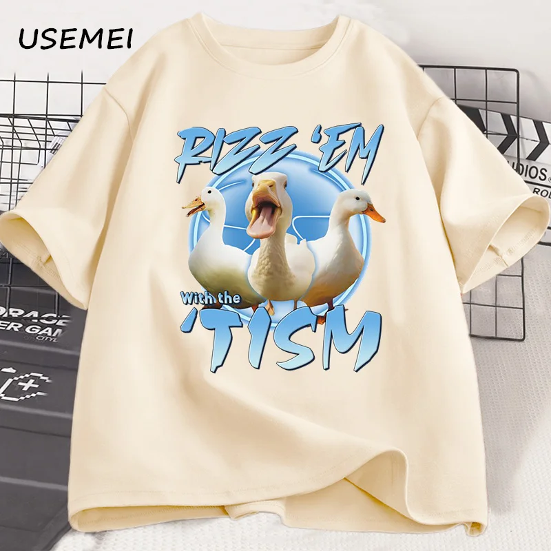 Duck Rizz Em with The Tism T-shirts Men Women Funny Animal Lover Tshirt Casual Cotton Short Sleeve Graphic Tees Oversized Tops