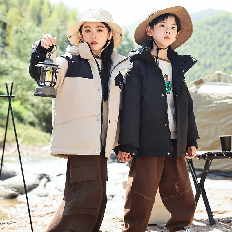 

Kids Boys Down Jackets 2025 Winter Waterproof Hooded Zipper Children Boys Warm Coat Korean Teenager 5-14Y Boys Thicken Outerwear